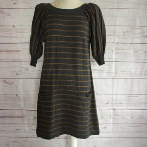 Gray Caramel Stripe Pleated Sleeve Sweater Dress L